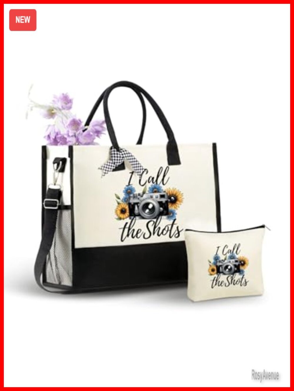 Canvas Tote Bag with Zipper & Shoulder Strap Makeup Pouch Set Photographer Gift